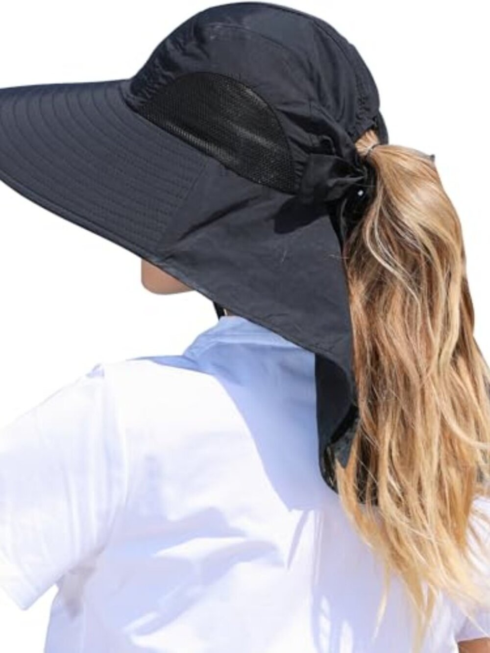 🆕 Womens Sun Hat Outdoor UV Protection Wide Brim Fishing Hat with Ponytail
